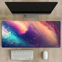 Tấm lót chuột hình đám mây nhiều màu sắc, thiết kế hình ngôi sao thiên hà, tấm lót bàn làm việc lớn với đế cao su chống trượt, các cạnh khâu, tấm lót bàn phím 35,4x15,7in, dùng cho công việc, trò chơi, văn phòng, gia đình, phụ nữ, bạn bè - Nhiều màu - Xem 1