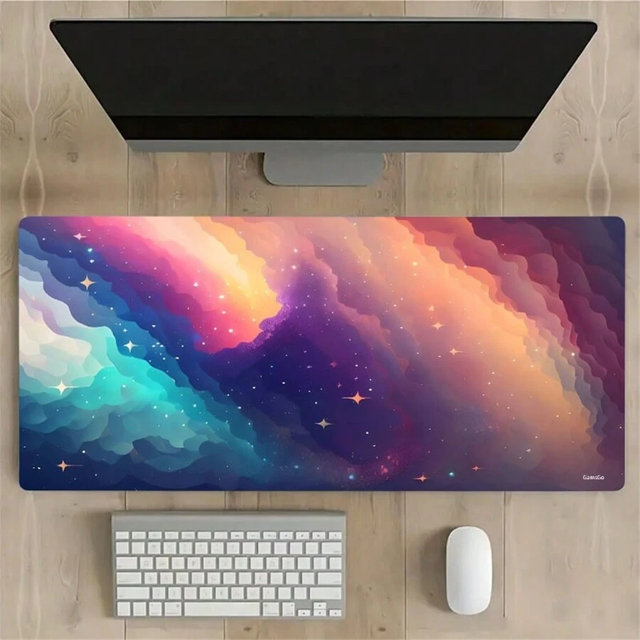Tấm lót chuột hình đám mây nhiều màu sắc, thiết kế hình ngôi sao thiên hà, tấm lót bàn làm việc lớn với đế cao su chống trượt, các cạnh khâu, tấm lót bàn phím 35,4x15,7in, dùng cho công việc, trò chơi, văn phòng, gia đình, phụ nữ, bạn bè - Nhiều màu - Xem 1