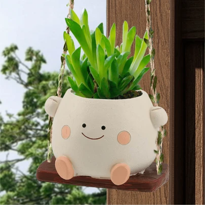 1 pieza Maceta colgante con cara sonriente brillante, pequeña maceta colgante para plantas de interior y exterior, maceta colgante linda para plantas de perlas, maceta de resina para suculentas felices