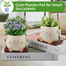 قطعة واحدة من آنية الزراعة ذات الوجه المبتسم، آنية زراعة معلقة صغيرة للنباتات الداخلية والخارجية، آنية زراعة زهور جميلة معلقة لنبات السلسلة المرجانية ، آنية زراعة لحوض النباتات الدائمة الصغيرة - متعدد الألوان - مشاهدة 3