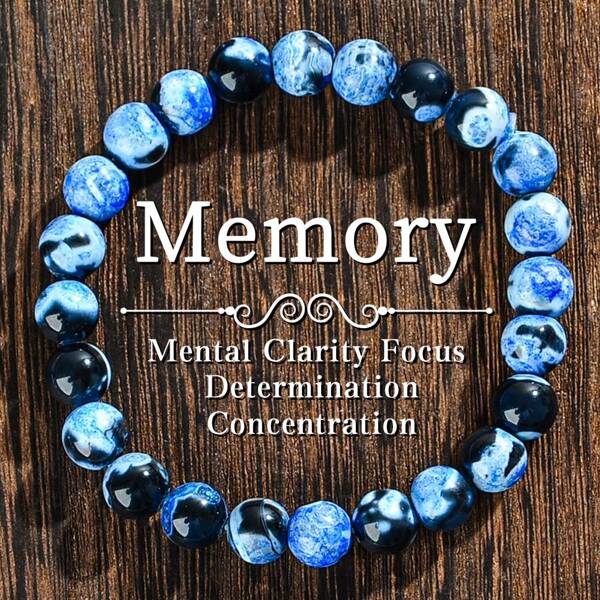 Memory Bracelet Natural Bluestone Men's Delicate String Elegant Jewelry De-Stress Boost Concentration Gift For Friends Natural Gemstone Beaded Bracelet Suitable For Daily Wear