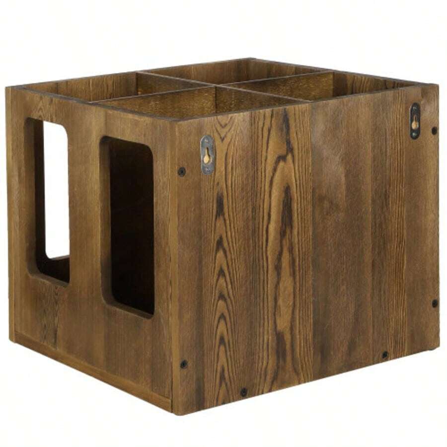 MyGift Brown Wood Yoga Mat And Foam Storage Box With 4 Slots