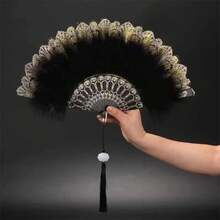 1pc Artificial Feather Fan Dance Performance Fan Elegant Handheld Vintage Fan Best Gifts - Multicolor - View 4