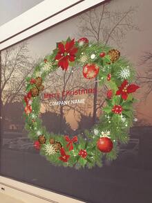 1pc Custom Christmas Decoration Window Stickers, Christmas Wreath Pattern Glass Window Stickers, Personalised Text Custom Stickers, Non-Adhesive Self-Adhesive Decorative Wall Stickers,