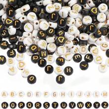 500/1000 件 4x7 毫米 A-Z 亚克力字母珠、扁孔隔珠适用于 DIY 手工珠宝、耳环、工艺品制作、女孩和女士礼物 - 工艺品用品（白色/黑色字母） - 白色 - 查看 10