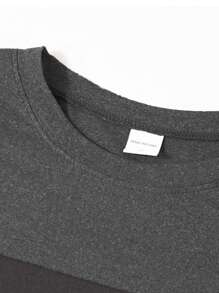 男士休闲宽松时尚运动健身沙滩度假圆领长袖T恤，春秋季 - 深灰色 - 查看 3