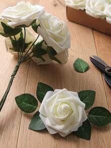 25 bông hoa hồng nhân tạo, hoa nhân tạo có mút xốp, hoa hồng rời, dùng để trang trí nhà cửa, hoa cưới, tiệc tùng, quà tặng ngày lễ tình nhân, kỷ niệm - Trắng - Nhiều màu - Xem 6