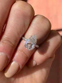 1pc S925&925 Sterling Silver 4CT Water Drop Zirconia Wedding Rings Unique Gorgeous Eternity Festival For Women Wedding Ring Fine Jewelry For Girlfriend Gift