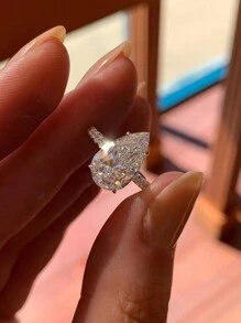 1pc S925&925 Sterling Silver 4CT Water Drop Zirconia Wedding Rings Unique Gorgeous Eternity Festival For Women Wedding Ring Fine Jewelry For Girlfriend Gift