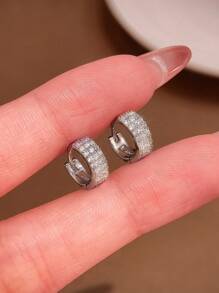 1 Pair S925 Sterling Silver Rhinestone Stud Earrings, Minimalist & Casual Design, Women's Earrings, High-End Jewelry Gift, Suitable For Daily Wear - Earrings - View 6