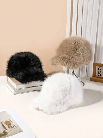 1顶新款仿狐狸毛高档棒球帽，女士冬季时尚保暖帽，韩版绒面防风防寒，适合日常搭配