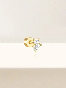 EleRunis 1PC 925 Sterling Silver Asymmetrical Marquise Studs Flat Back Cartilage Helix Piercing Jewelry For Daily Wear Wedding Party Engagement Anniversary Valentine's Day - Gold - View 17