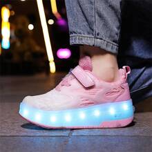 Flashing Light Dual Wheel Roller Shoes, Luminous Upper, Breathable, Fashionable Casual Roller Skate Shoes