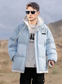 Boyfriend Style Men's Padded Coat Outdoor Sports Casual Winter 2 In 1 Small Drop Shoulder Hooded Padded Coat