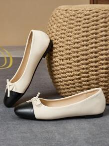 Chaussures plates avec nœud et bout carré pour femmes, couleurs : abricot, noir, blanc, kaki. Convient pour un usage en extérieur, haut de gamme, décontracté, polyvalent