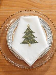 100% 涤纶面料，刺绣圣诞餐巾，绿色和金色松树图案，适用于圣诞节家居装饰，高端精致刺绣工艺，适合清洁污垢和油污，方形厨房布，餐桌，书桌，梳妆台，家居装饰，客厅，卧室，庭院，室内和室外，露营，别墅，节日，聚会，橱柜，家庭聚会，节日装饰，餐厅，派对和婚礼装饰，1 件/2 件/4 件餐巾