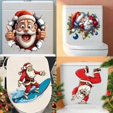 1 件装圣诞圣诞老人冲浪墙面马桶贴，浴室装饰，4 种款式可选，贴纸，墙贴花，家居装饰乙烯基贴花，春季装饰品让您的家焕然一新，拉玛装饰贴纸 - 彩色 - 查看 16