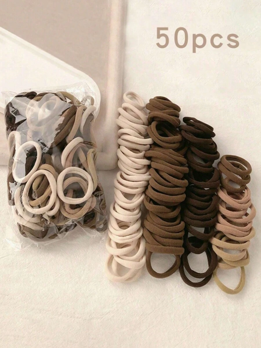 50 cái/bộ dây buộc tóc màu nude liền mạch co giãn, dây buộc tóc đuôi ngựa màu da, phụ kiện tóc thiết yếu cho sử dụng hàng ngày, trang điểm và du lịch, tốt nghiệp - Nhiều màu - Xem 1