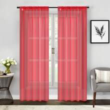 Two (2) Sheer Window Curtains Panels - Drapes Set Multiple Lengths (63", 84", 95", 108", 120" L)  Rod Pocket Solid Colors - 紅色 - 查看 4