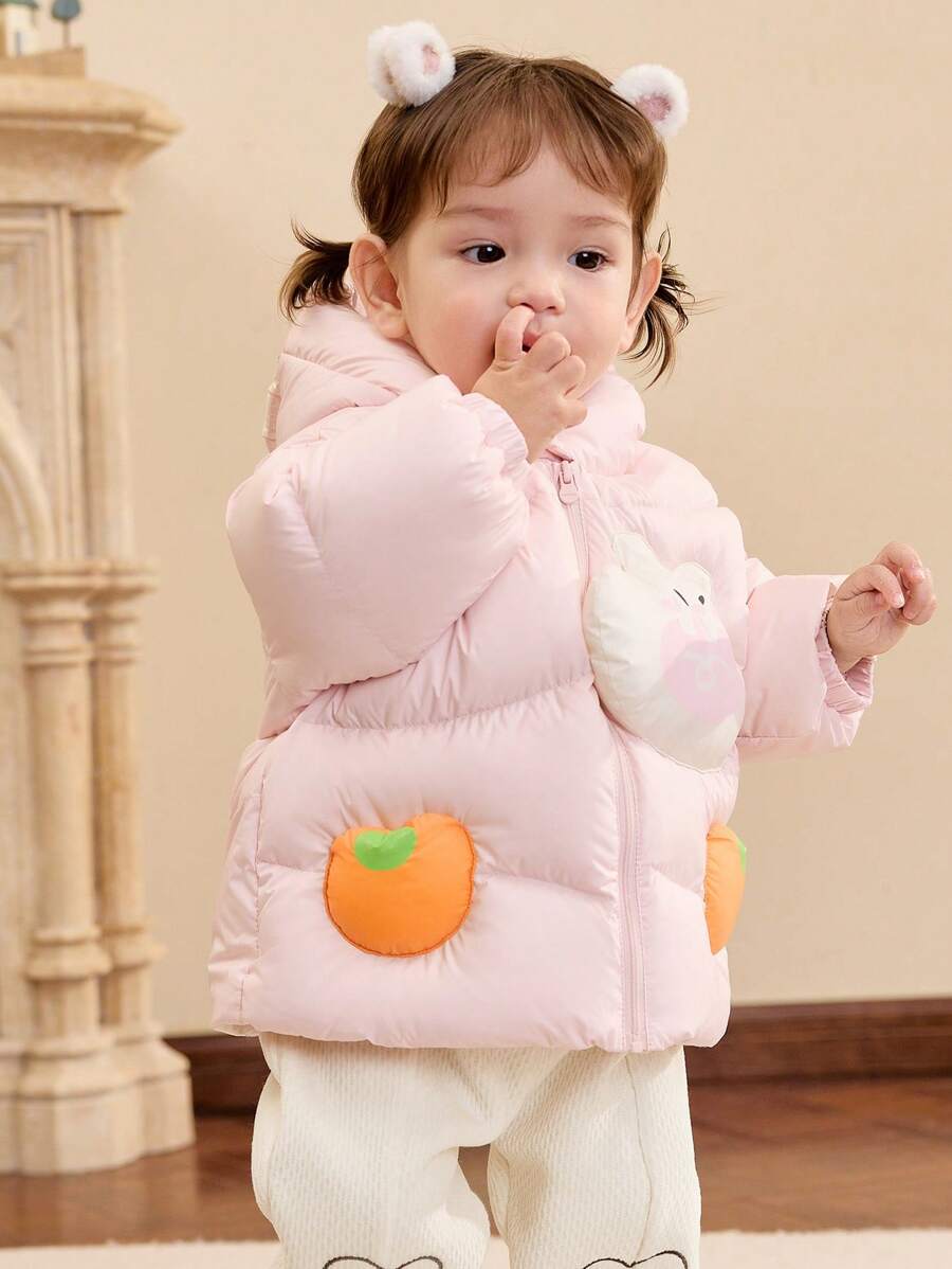 Balabala 婴儿羽绒夹克 可爱短款冬季 2024 男童和女童外套 - 白紅色 - 查看 1