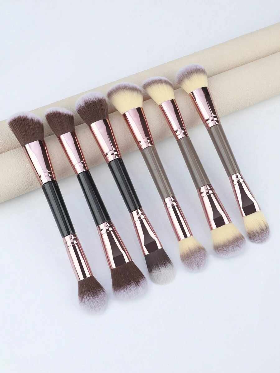 3支双头多功能化妆刷套装，金色箔片设计，木柄，包含高光、腮红、修容、散粉、遮瑕等多种化妆刷。化妆刷套装，化妆刷套装，化妆刷套装，全套化妆刷，化妆刷套装，全套化妆套装，化妆刷套装，化妆刷套装，化妆礼盒套装 - 彩色 - 查看 1