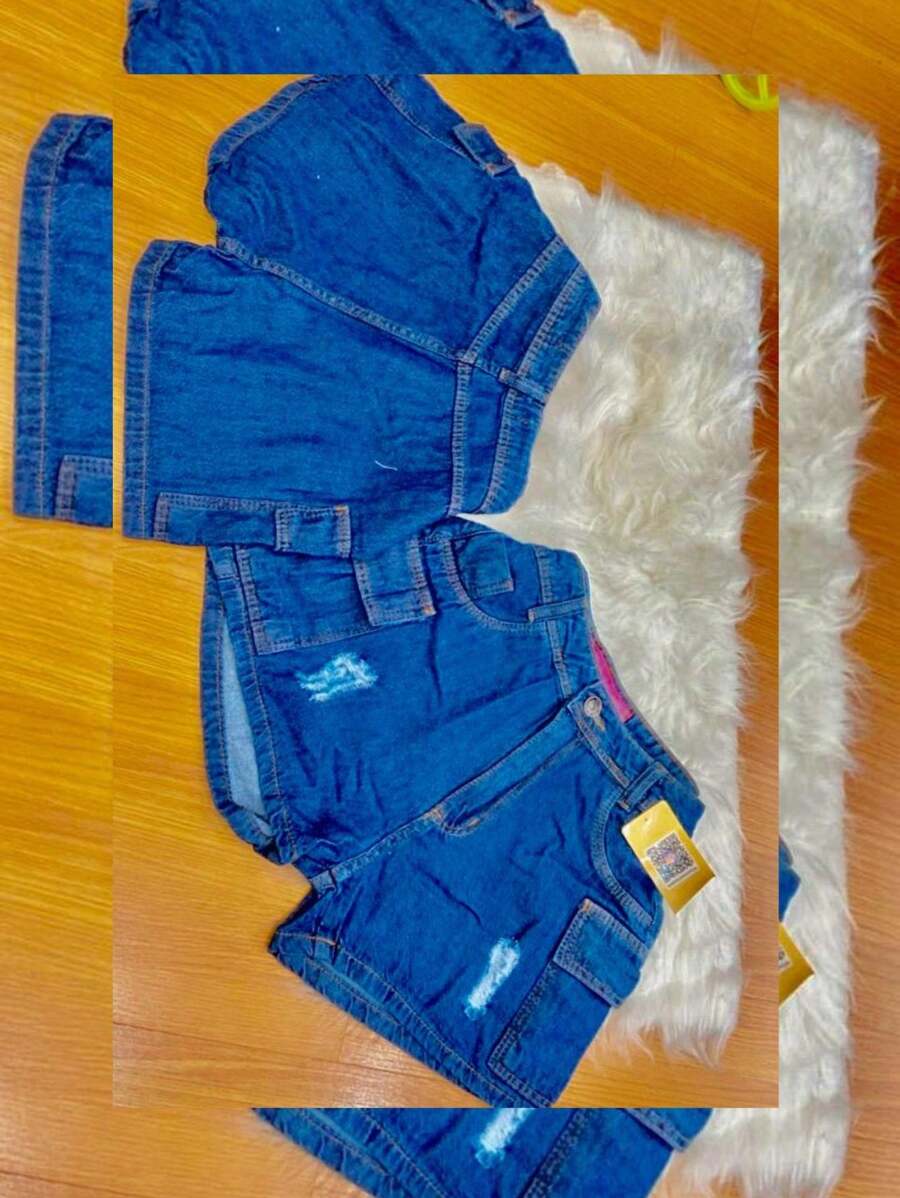 Cargo Denim Shorts, New Shorts/Bermuda Shorts, Great Quality - 深色水洗藍 - 查看 1