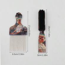 2件装钢针插梳油头梳套装男士造型梳复古油头刷胡须刷 - 彩色 - 查看 4