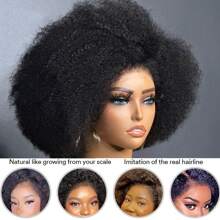 13x4 Lace Frontal Afro Kinky Curly Human Hair Wig With 4C Edges 180% Density Mongolian Curly Human Hair Wigs For Women 8-18 Inches Pre Plucked With Baby Hair Human Hair Wig - Black - View 4