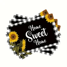 1pc/4pcs/6pcs Placemats Set, Buffalo Plaid Design Sunflower Print Dining Mats, Geometric Pattern Table Mat With Linen Heat-Resistant Placemat, Suitable For Outdoor, Home Gathering And Kitchen Dining Party - Multicolor - View 4