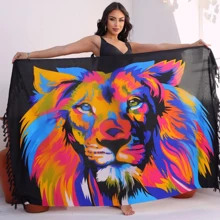 Printed Beach Sarong With Variations Of Prints - Lion - View 3