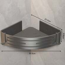 Kệ góc vòi hoa sen đục lỗ miễn phí: Kệ màu đen cho tường phòng tắm, Kệ góc dính cho vòi hoa sen, Kệ góc nổi gắn tường trang trí phòng tắm gia đình - Màu xám đen - Xem 5