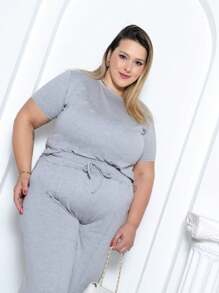 Women's Set Of Sweatshirt, Wide Leg Pants And Blouse - Xám - Xem 5