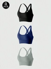 3PCS Sports Bra For Women Gym Lingerie Sexy Crop Top Woman Push Up Bras Back Closure Seamless High Impact Sports Bra Yoga Fitness Top Female Underwear Sportswear Bralette