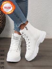 2024 New Arrival Women's White Snow Boots Casual Sneakers, Outdoor Warm Fur Lining Thick Bottom Fashionable Versatile Vacation Hiking Skateboarding Flat Lightweight Shoes, Winter