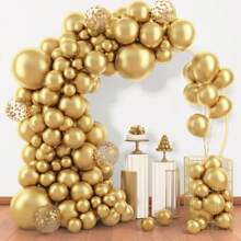 Bộ 148 vòng hoa bóng bay kim loại màu vàng, nhiều kích cỡ 18 12 10 5 inch bóng bay cao su màu vàng crom dùng cho tiệc cưới sinh nhật tốt nghiệp ngày lễ - Vàng - Xem 2