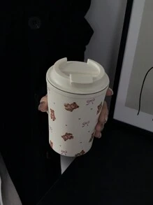 1 个 1500 毫升/50.74 盎司蝴蝶与熊设计保温瓶，双层不锈钢保温咖啡壶，适用于办公室、家庭、户外、餐厅、节日和生日礼物水瓶