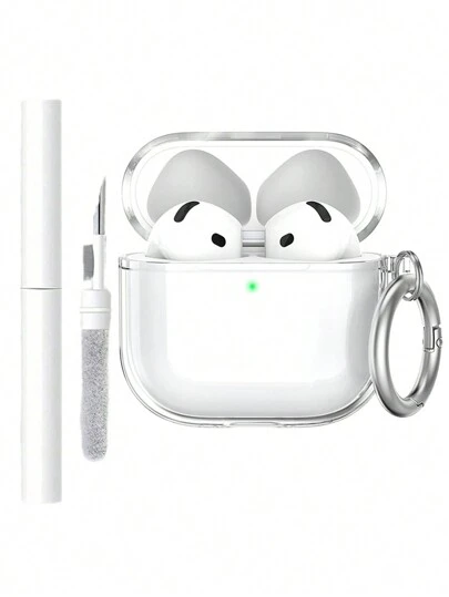 1 st rengöringspenna + 1 st genomskinligt fodral lämplig för 4:e generationens Pro 3 trådlösa Bluetooth-hörlurar, mjukt fodral