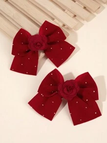 2 stuks rode strik haarspeldjes voor meisjes, stoffen bloemen en strass decoratie haarstrikken voor kinderen, elegante haaraccessoires voor peuters dagelijks leven
