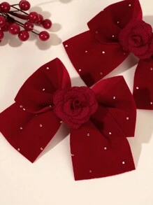 2 stuks rode strik haarspeldjes voor meisjes, stoffen bloemen en strass decoratie haarstrikken voor kinderen, elegante haaraccessoires voor peuters dagelijks leven