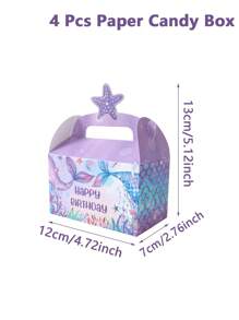 4件紫色美人魚生日禮物盒，美人魚主題生日派對裝飾禮物包裝盒，嬰兒洗禮裝飾，派對禮物包裝盒，美人魚裝飾派對伴手禮生日禮物 - 彩色 - 查看 7