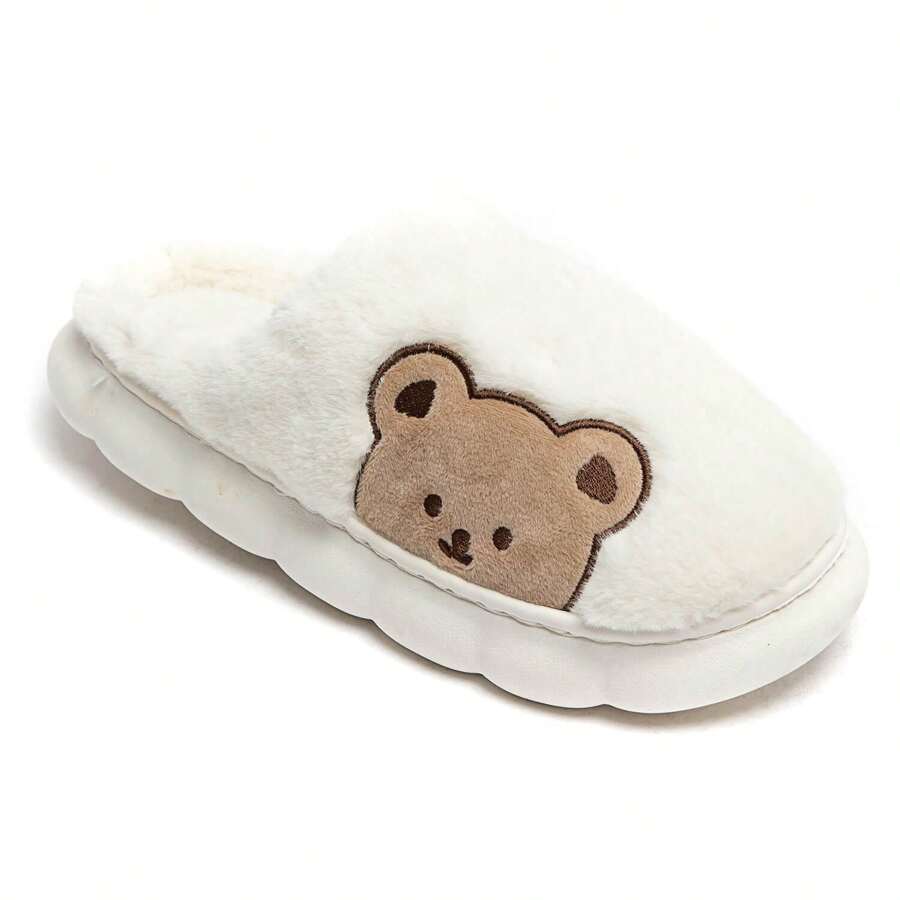 Teddy Bear Head Slippers - Soft And Warm Home Slippers - White - View 1