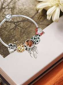 1pc Personalized Custom Photo Bracelet Charm For Women Mother, Mother's Day Father's Day Picture Necklace Charm, Photo Anklet Charm, Heart Picture Beads With Paw Feet Print Gift For Father Daughter Present Girlfriend Wife Best Friend Valentines