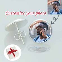 1 Coppia di orecchini a perno personalizzati unici con foto - orecchini a cupola di vetro con immagine personalizzata, luminosi, con perni in lega di moda non placcata e aghi in zinco, regalo di gioielleria personalizzata ideale per uomini e donne con ricordi speciali