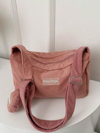 灯芯绒日本风纯色灯芯绒面料手提包，自然美感百搭复古大容量单肩包