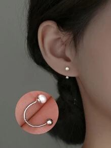 1 对时尚 999 纯银珍珠耳环女士精美珠宝派对生日礼物日常佩戴 - 耳環 - 查看 1