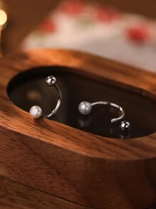 1 对时尚 999 纯银珍珠耳环女士精美珠宝派对生日礼物日常佩戴 - 耳環 - 查看 5