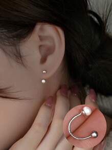 1 对时尚 999 纯银珍珠耳环女士精美珠宝派对生日礼物日常佩戴 - 耳環 - 查看 4