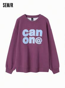 SEMIR Áo chui đầu in chữ cỡ lớn, lót nhiệt mùa đông cho nữ - Màu tím - Xem 4