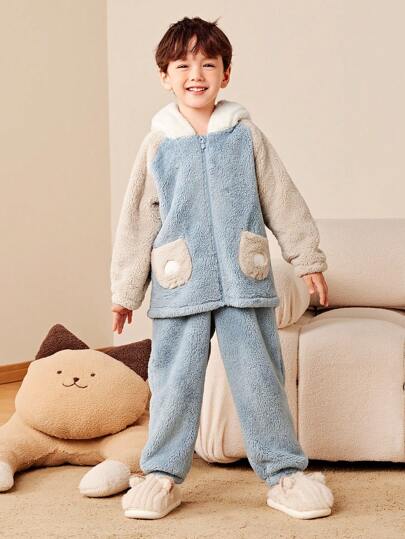 mini bala Boys' And Girls' Double-Sided Fleece Homewear Pajama Set Baby Warm Pajamas Winter Collection