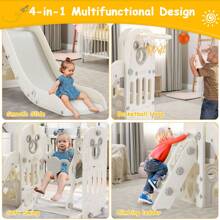 MAMIZO Kids Slide And Swing Set, Large Toddler Slide Climber Playset With Ball & Basketball Hoop, Storage Space, Anti-Slip Steps, Indoor Outdoor Playground Toy For Boys & Girls - Beige - View 7